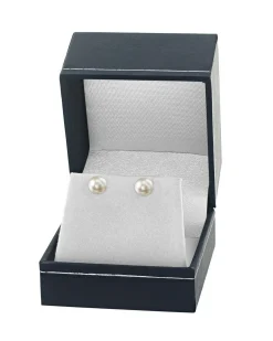 White Japanese Akoya Round Pearl Stud Earrings, 7.5-8.0mm