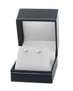 White Japanese Akoya Round Pearl Stud Earrings, 7.0-7.5mm