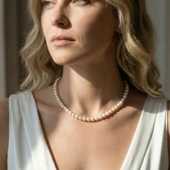 White Japanese Hanadama Akoya Pearl Necklace, 6.5-7.0mm