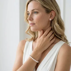 White Japanese Hanadama Akoya Pearl Bracelet, 9.0-9.5mm