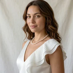 White Japanese Hanadama Akoya Pearl Necklace, 9.0-9.5mm