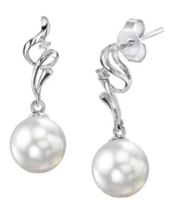 White South Sea Pearl & Diamond Aria Dangle Earrings