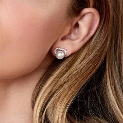 White South Sea Pearl & Diamond Cherish Stud Earrings
