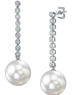 White South Sea Pearl & Diamond Bellatrix Dangle Earrings