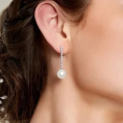 White South Sea Pearl & Diamond Bellatrix Dangle Earrings