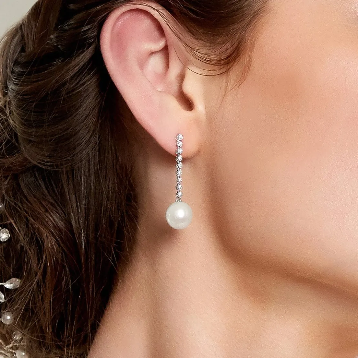 White South Sea Pearl & Diamond Bellatrix Dangle Earrings