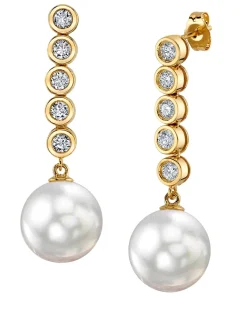 White South Sea Pearl & Diamond Circe Dangle Earrings