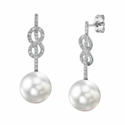 White South Sea Pearl & Diamond Levana Infinity Earrings