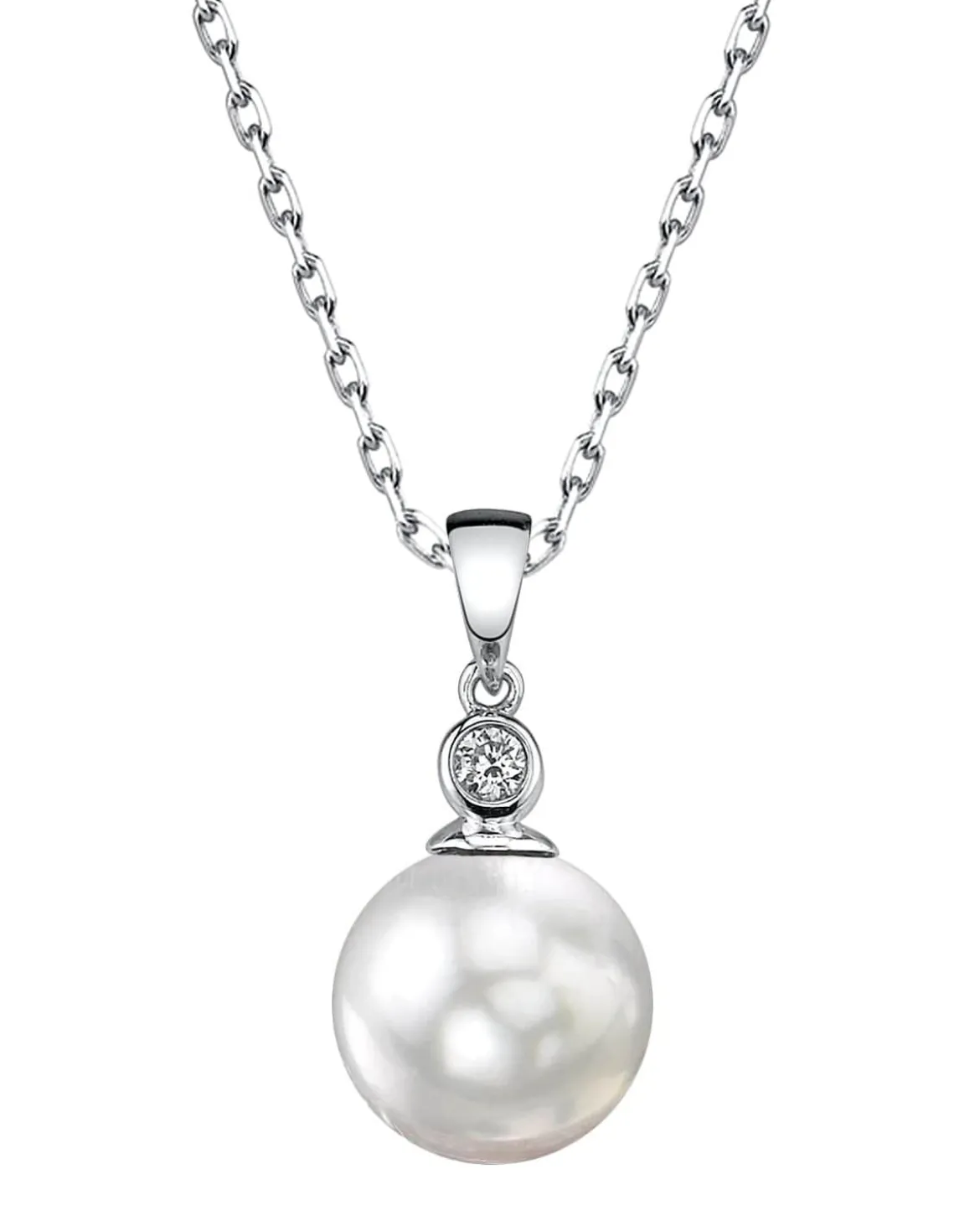 White South Sea Pearl & Diamond Bezel Pendant