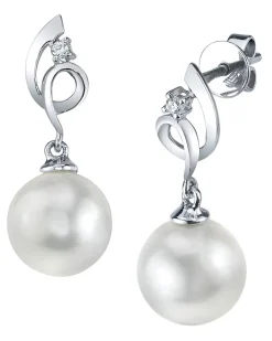 White South Sea Pearl & Diamond Pirouette Earrings