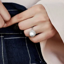 White South Sea Pearl & Diamond Adoration Cocktail Ring