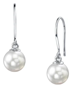 White South Sea Pearl Shepherd Hook Dangle Earrings