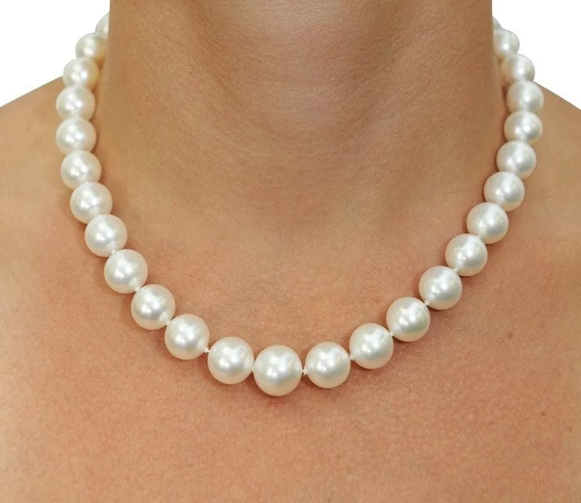 White South Sea Round Pearl Necklace, 10.0-11.9mm - AAA Quality