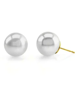 White South Sea Round Pearl Stud Earrings, 12.0-13.0mm