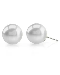White South Sea Round Pearl Stud Earrings, 8.0-9.0mm