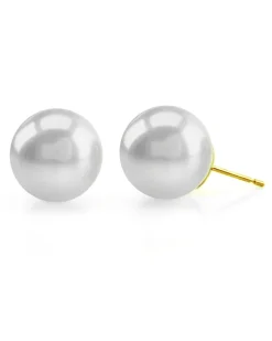 White South Sea Round Pearl Stud Earrings, 13.0-14.0mm