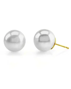 White South Sea Round Pearl Stud Earrings, 10.0-11.0mm